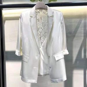 AX309夏季新款高级感后背拼蕾丝九分袖薄款西装外套,女装西装,L·H·X