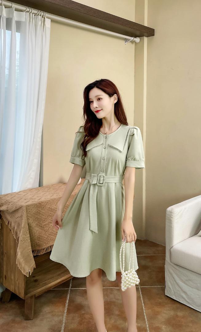 现货2021夏新款小清新淑女短袖连衣裙M-XXL，女装连衣裙，艾涵