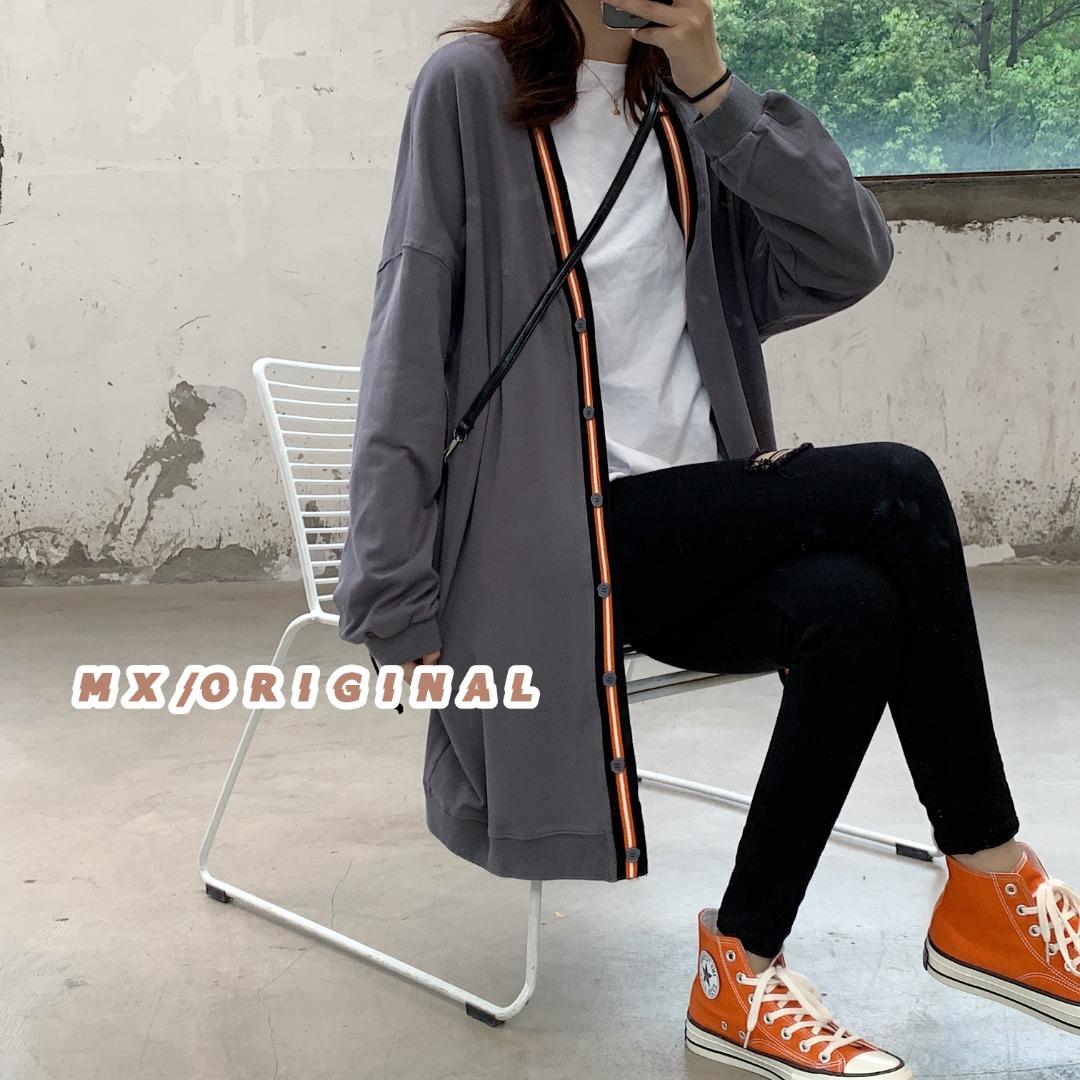 【现货】2021-春彩色条纹门襟卫衣开衫，女装卫衣/绒衫，墨写