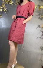 SGH2111夏季新款甜美大方圆领简约显瘦气质泡泡袖连衣裙，女装连衣裙，L·H·X