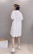 XL9917韩版夏季新款圆领宽松显瘦打褶皱单排扣中长款连衣裙，女装连衣裙，L·H·X