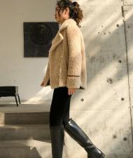 ZAF2006欧货西装领拉链百分百羊毛颗粒皮草外套，女装西装，L·H·X