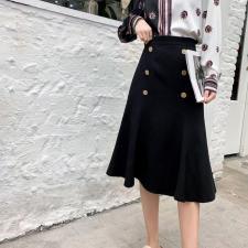 双排扣鱼尾半裙，女装半身裙，咔绣