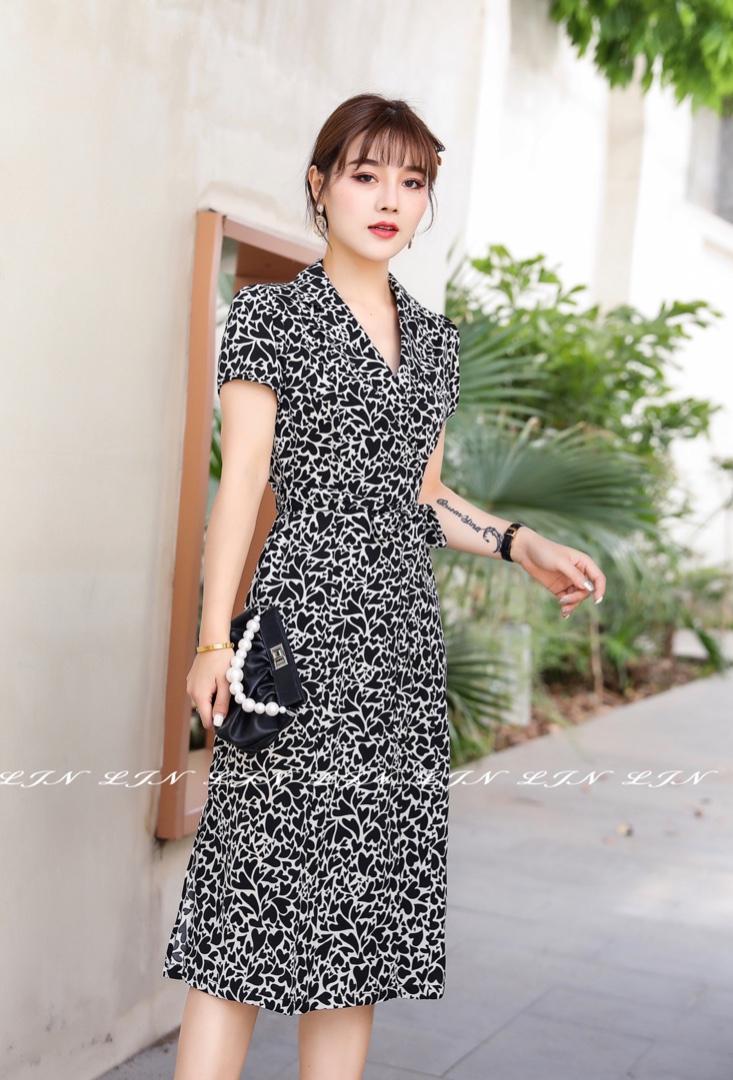 花色气质连衣裙，女装连衣裙，莲佳妮