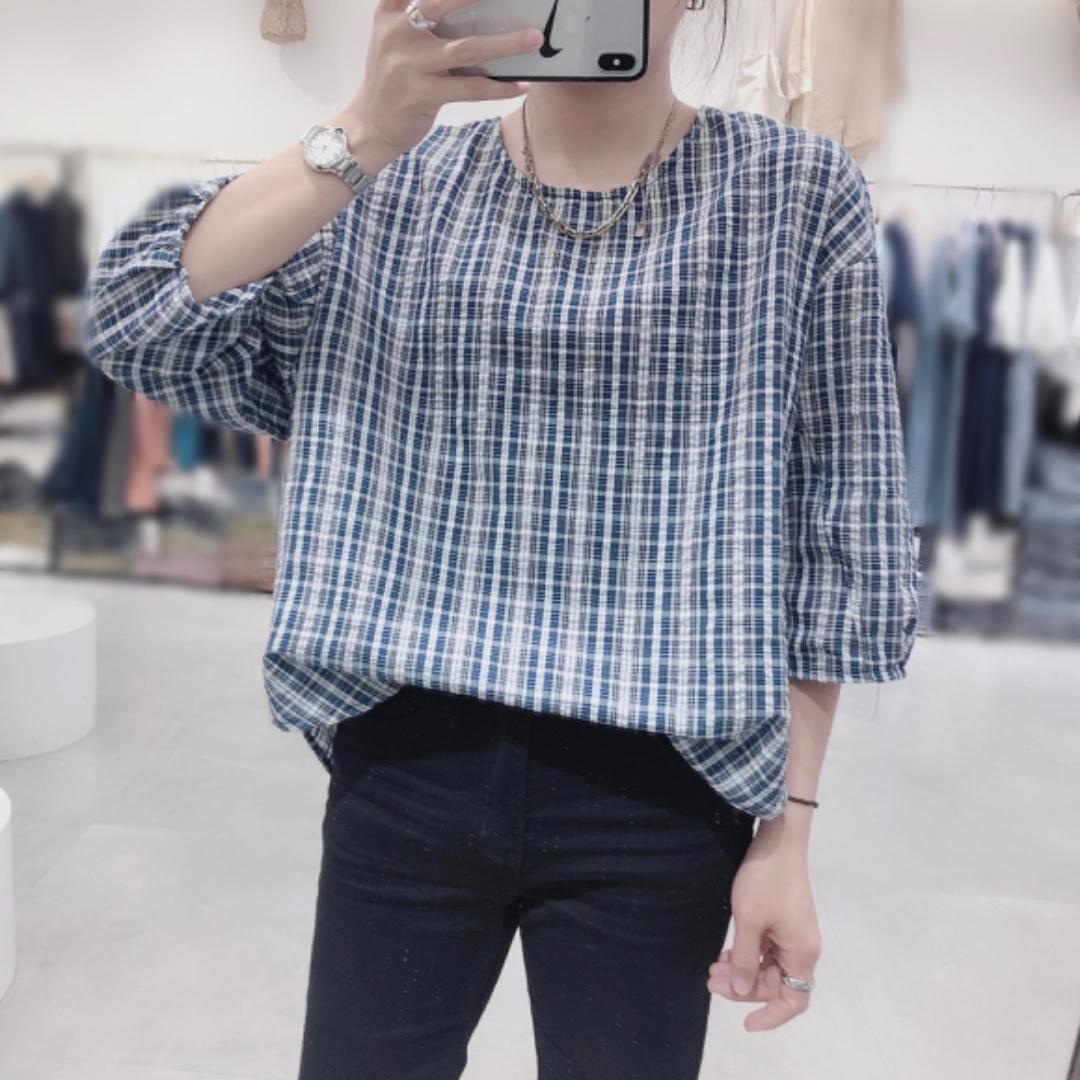 后小漏背格子上衣，女装，魅力可诗