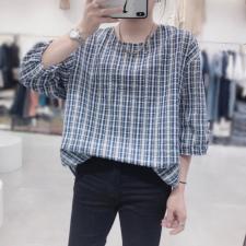 后小漏背格子上衣，女装，魅力可诗