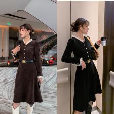 2021春新款雪尼尔坑条面料连衣裙，女装连衣裙，煊 芮 熙