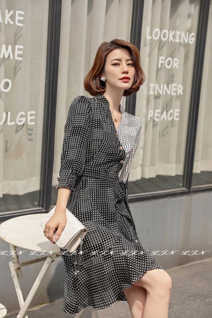 AB面收腰连衣裙，女装连衣裙，莲佳妮