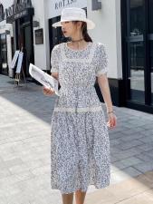 现货夏季法式碎花连衣裙2021新款收腰中长款长袖很仙的，女装连衣裙，妍妍衣坊
