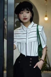 现货，夏季新款，搭片条纹衬衫,女装衬衫,OL