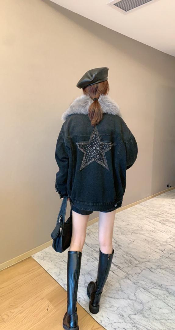 中长款狐狸毛领派克服，女装，肆尔