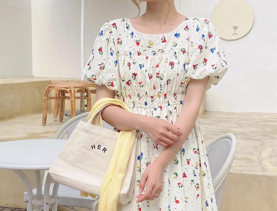 小复古法式花连衣裙，女装连衣裙，新袖