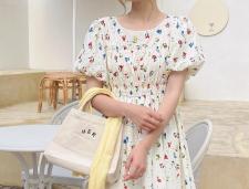 小复古法式花连衣裙，女装连衣裙，新袖