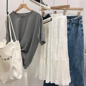 【新品现货】条纹T搭配半身扭皱裙,女装,YEAXIU(6F)