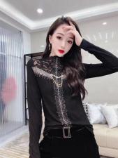 5060#新西兰羊绒针织面料拼蕾丝，性感小女人味百搭打底，女装，红妞(1F)