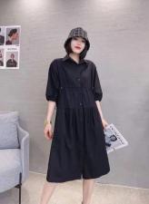 XL9909春季韩版宽松抽褶显瘦遮肉减龄连衣裙，女装连衣裙，L·H·X