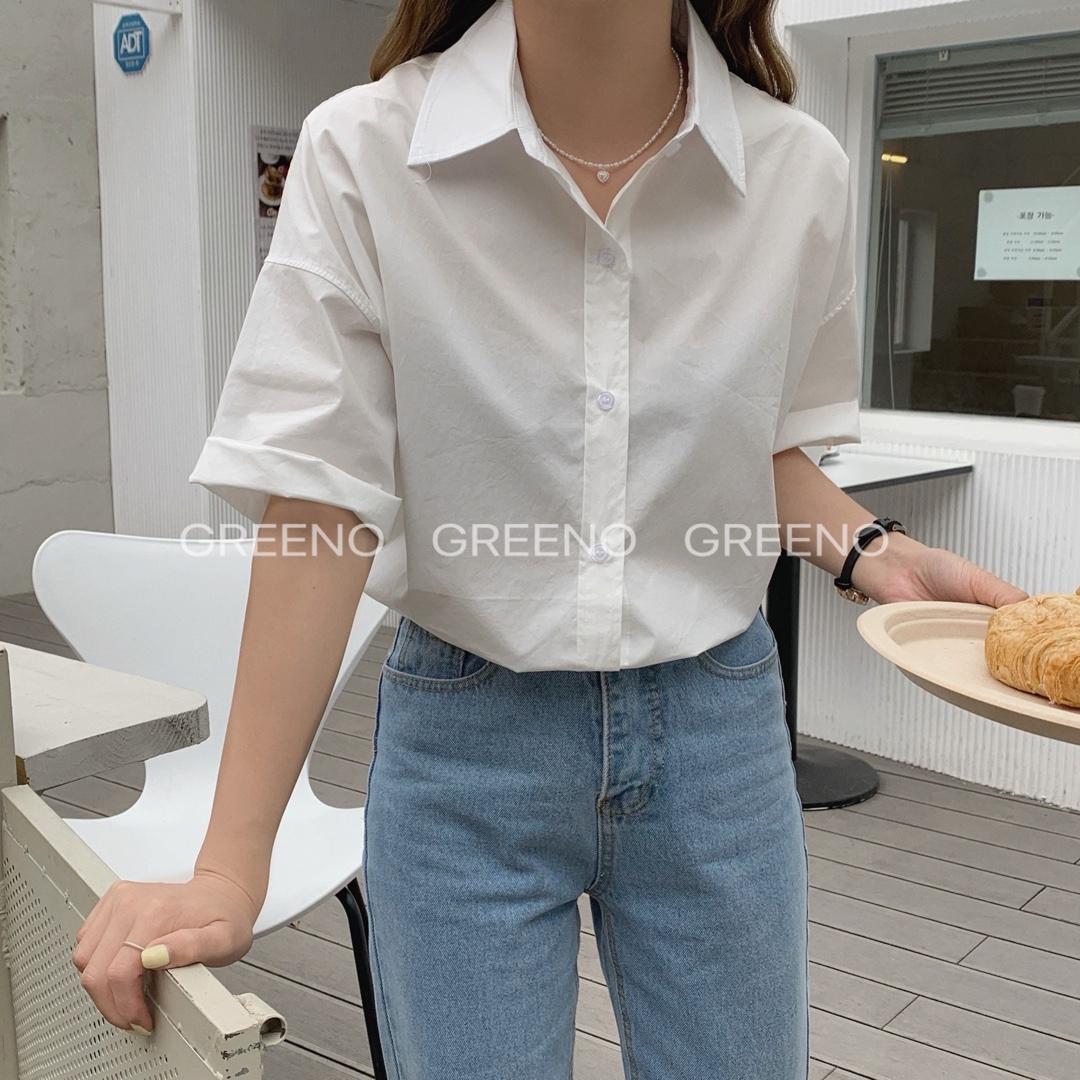 简约短袖衬衫，女装衬衫，GREENO