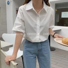 简约短袖衬衫，女装衬衫，GREENO