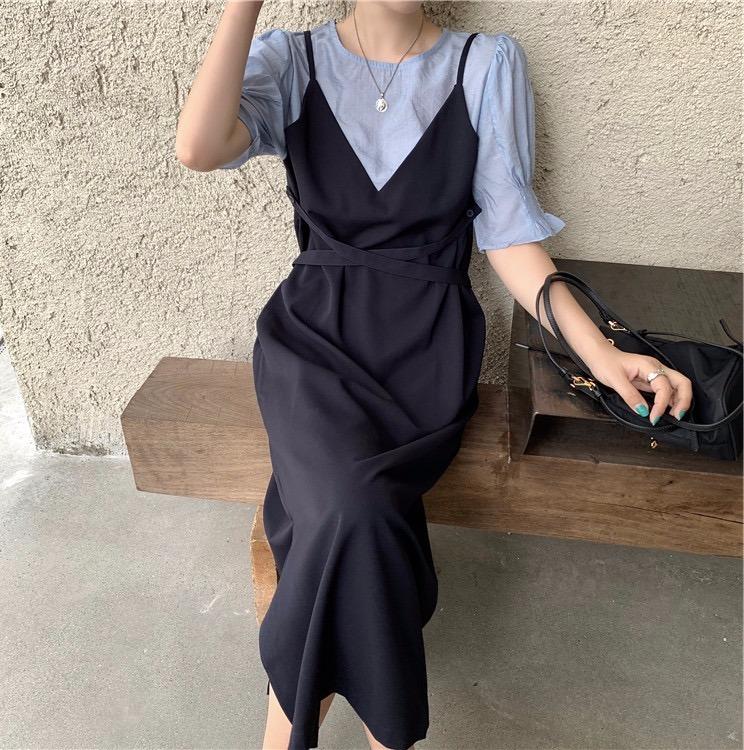 【现货】夏季新款天丝假两件连衣裙，女装连衣裙，名依人