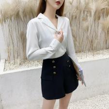 翻领明线设计小衫，女装，咔绣
