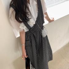 格子背带裙，女装，XTZ style