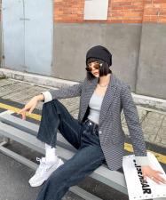 现货，春软，格子西装收腰型外套，女装西装，锦华秀逸
