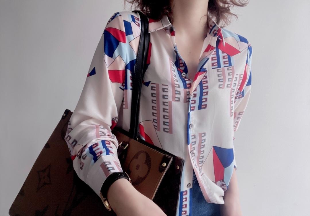 【现货】2021春季新品真丝双绉印花衬衫，女装衬衫，七七迷兰