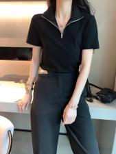 2021欧洲站POLO黑白条纹体身休闲百搭短袖T恤，女装T恤，L·H·X