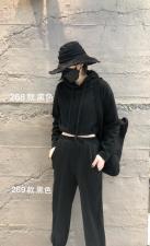 现货春简易设计感短款套装束绳连帽休闲裤，女装职业装，ABout阿布