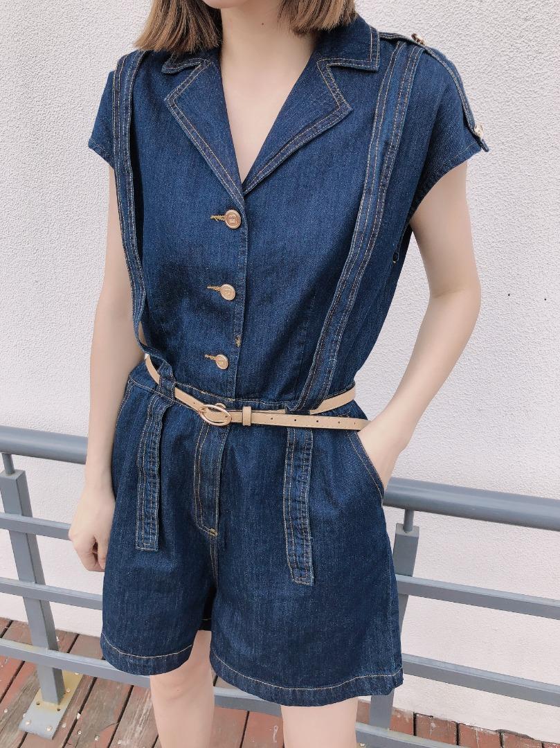 夏季新款牛仔连体短裤，女装，泡泡糖