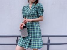 格子连衣裙，女装连衣裙，AMSS 艾玛莎莎