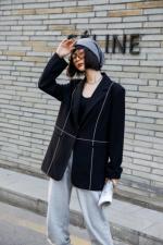 现货：春款，亮钻黑色西装外套，女装西装，锦华秀逸