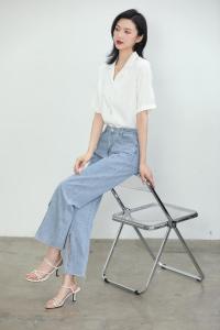 开叉牛仔直筒裤,女装,哈真