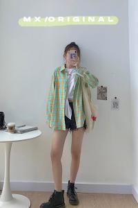 【现货】2021-春-彩色格纹衬衫,女装衬衫,墨写