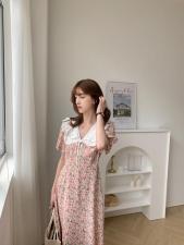TWTIUWOO-5026翻领碎花连衣裙，女装连衣裙，她物