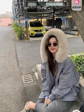 zHG8115欧货袖子打皱可拆卸大狐狸毛领内胆獭兔毛派克，女装，L·H·X