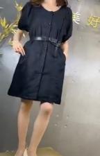SGH2111夏季新款甜美大方圆领简约显瘦气质泡泡袖连衣裙，女装连衣裙，L·H·X