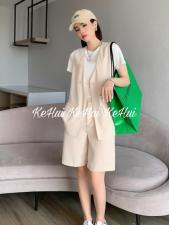【现货】夏季新款休闲风马甲短裤三件套，女装马夹，珂 慧