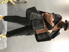 牛仔印花拼接针织加棉外套，女装，怪怪树