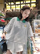 韩版条纹POlO上衣，百搭，女装，一杭