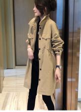DG863早春新款抽绳松紧腰宽松翻领中长款风衣外套，女装风衣，L·H·X
