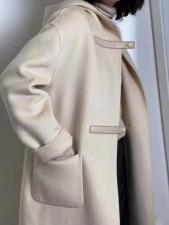 SLQ071洋气连帽双皮扣百分百全羊毛大衣，女装，L·H·X