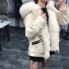 ZHG8108韩版百搭织带真狐狸毛领内胆可拆卸獭兔毛皮草派克，女装皮草，L·H·X