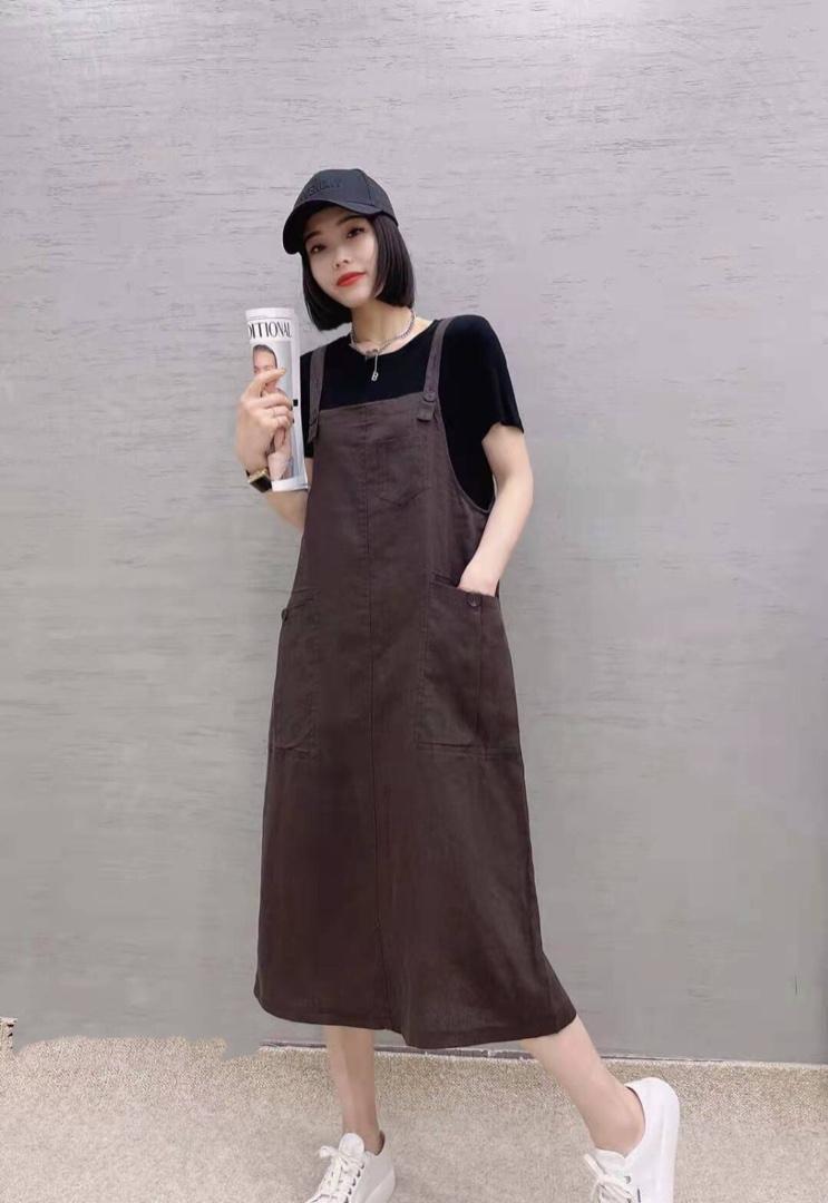 两件套麻料连衣裙，女装连衣裙，依伊贝诺