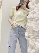 一粒扣针织上衣，女装，WW9