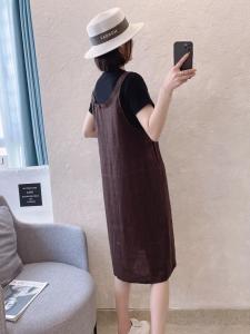 假两件套麻料连衣裙,女装连衣裙,依伊贝诺