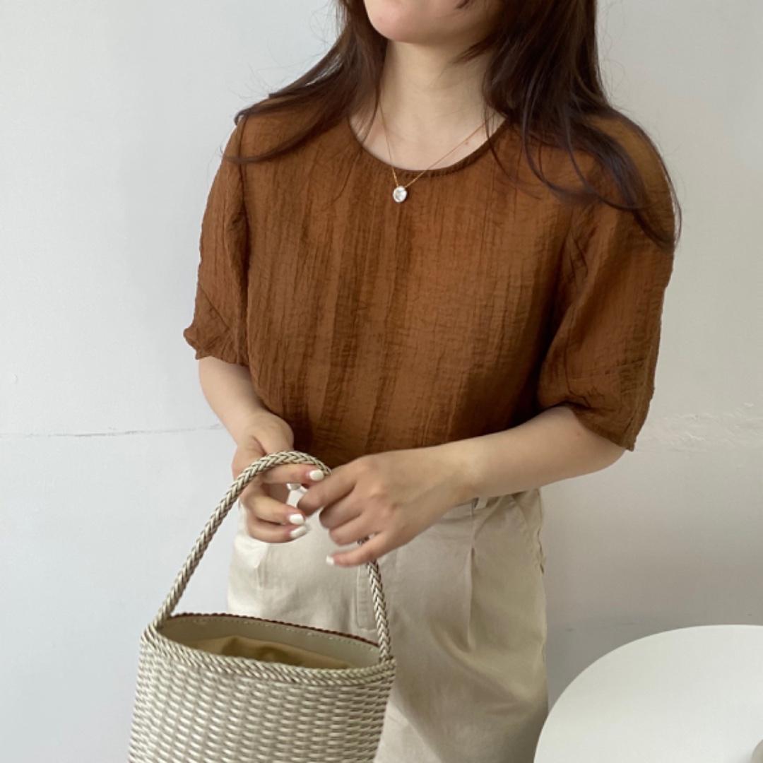 简约褶皱小衫，女装，土布鱼