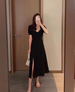 2021两色开叉连衣裙,女装连衣裙,小车家