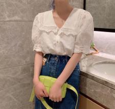 刺绣花翻领衬衣，女装，新袖