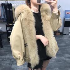 ZHG8108韩版百搭织带真狐狸毛领内胆可拆卸獭兔毛皮草派克，女装皮草，L·H·X